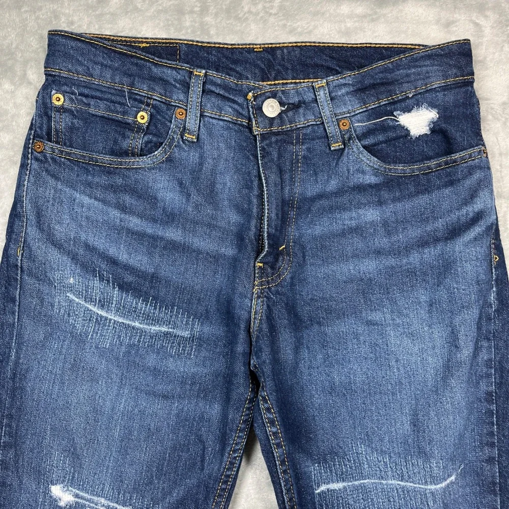 Levis 511 Slim Fit Jeans Mens 31x32 Dark Wash Blue Distressed Ripped